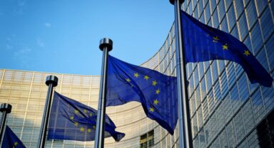 EU flags at EU building Brussels