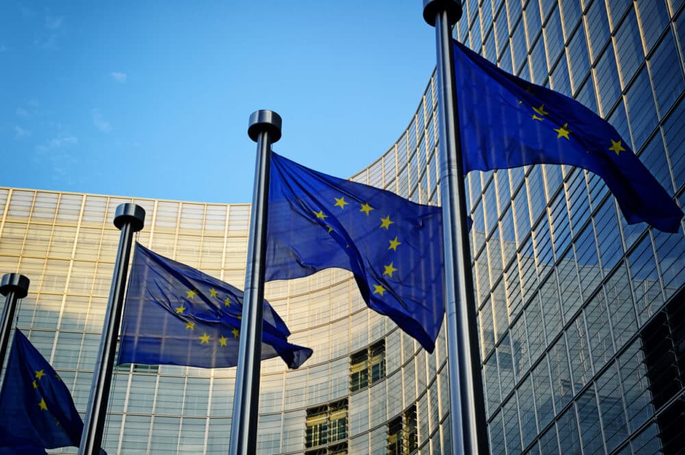 EU flags at EU building Brussels